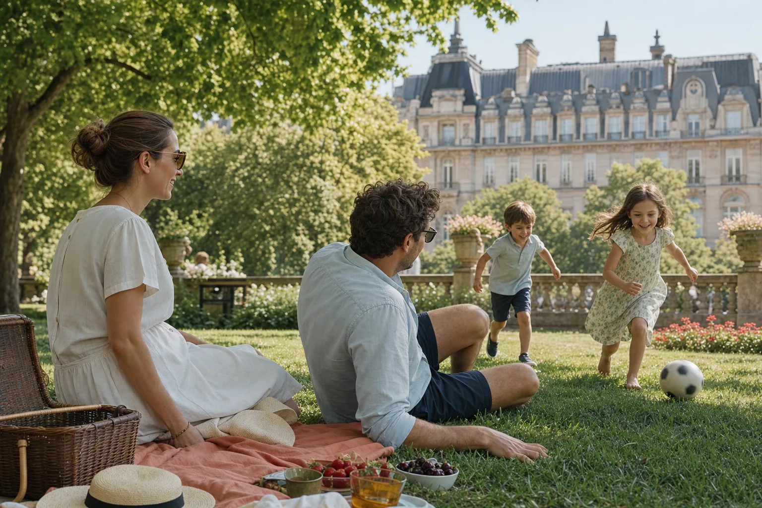 A family sharing an unhurried day in a European park