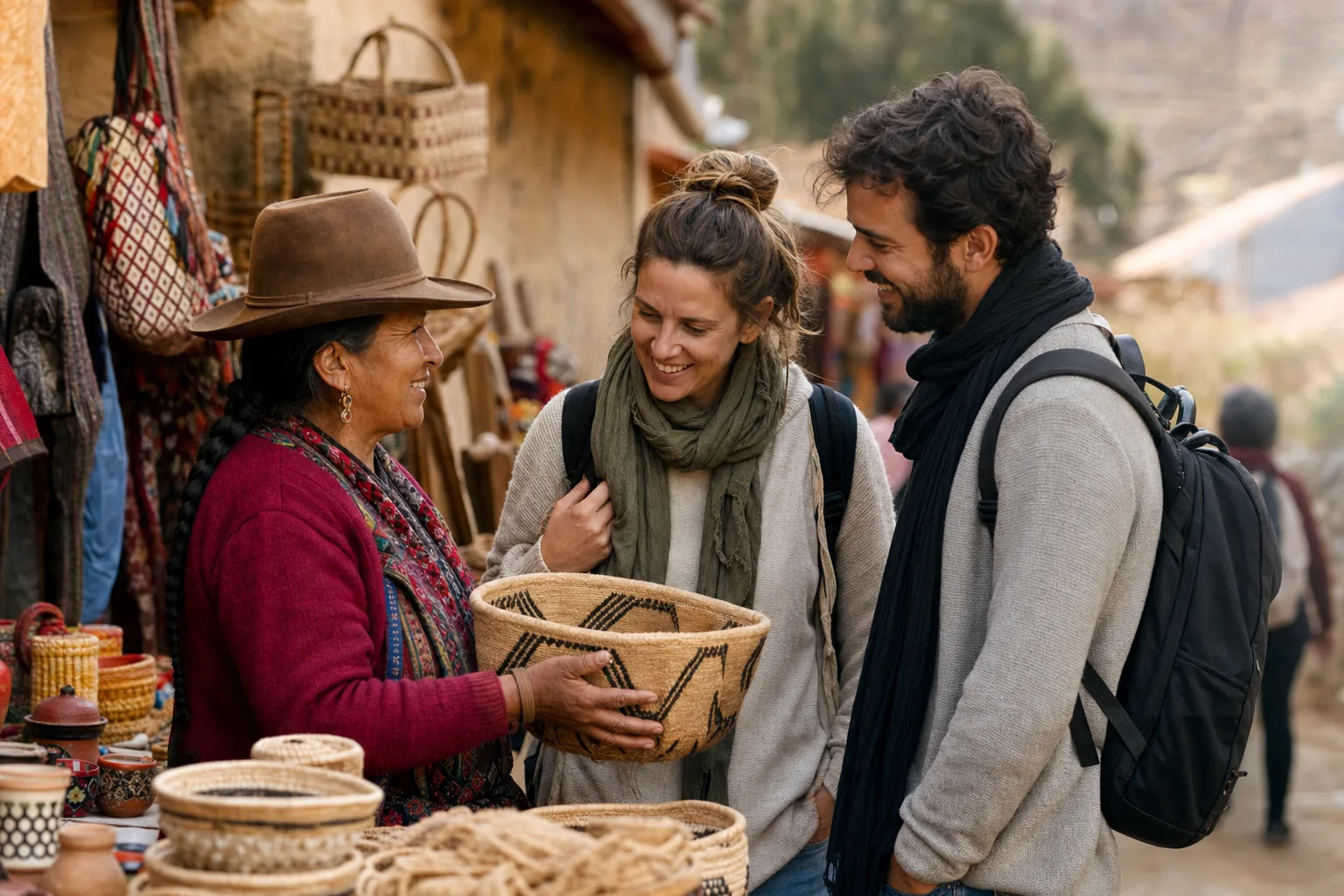 Travellers supporting a local artisan market