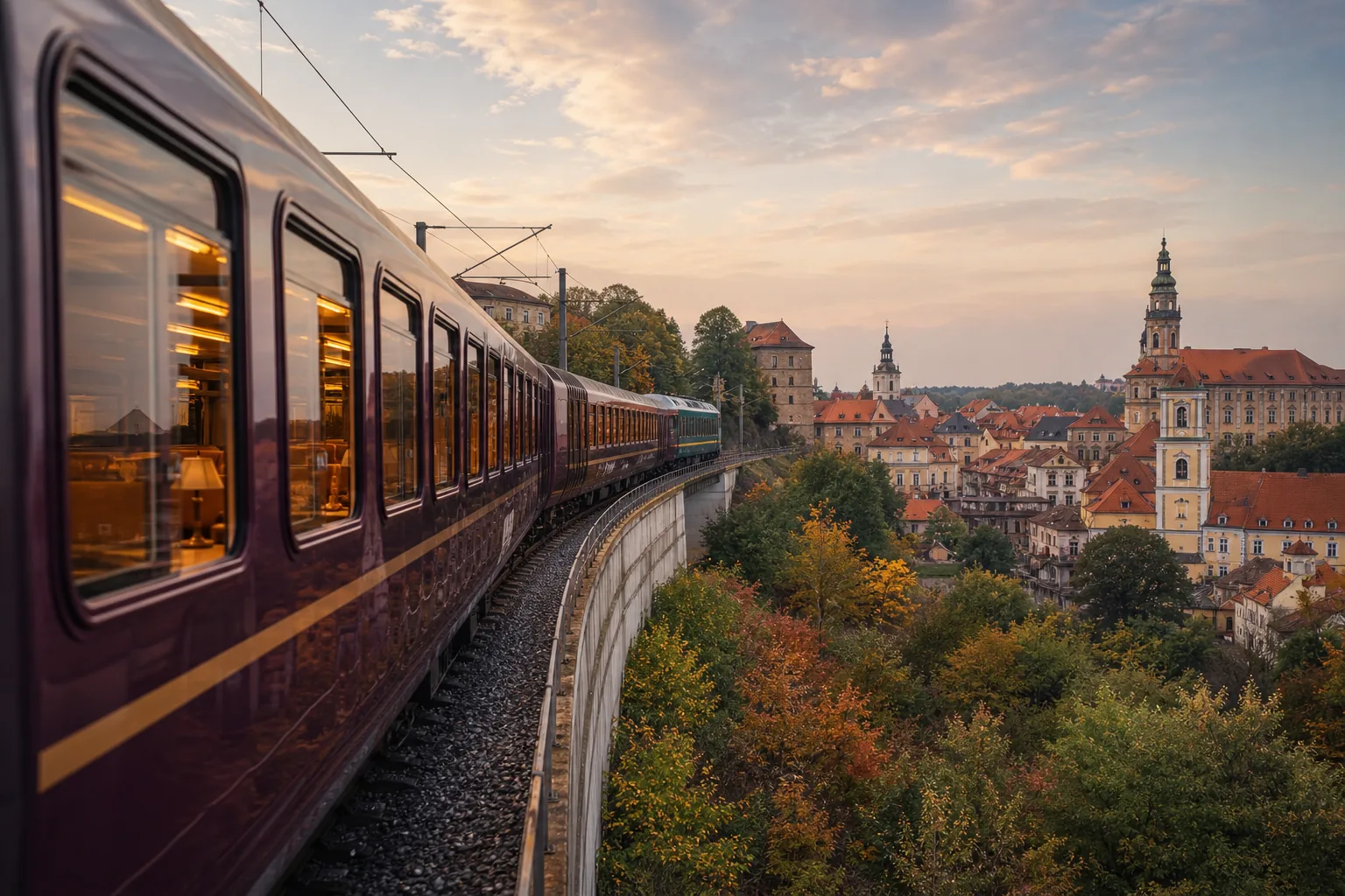 A comfortable train journey through the Central European countryside